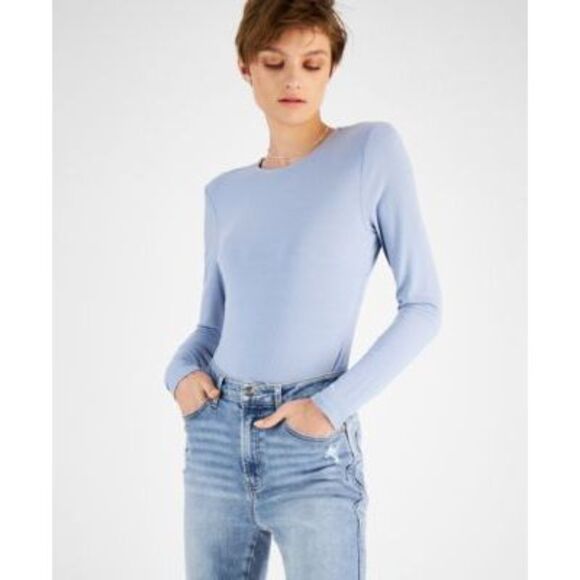 And Now This Ribbed Crewneck Bodysuit In Dusty Blue - L - Picture 1 of 3